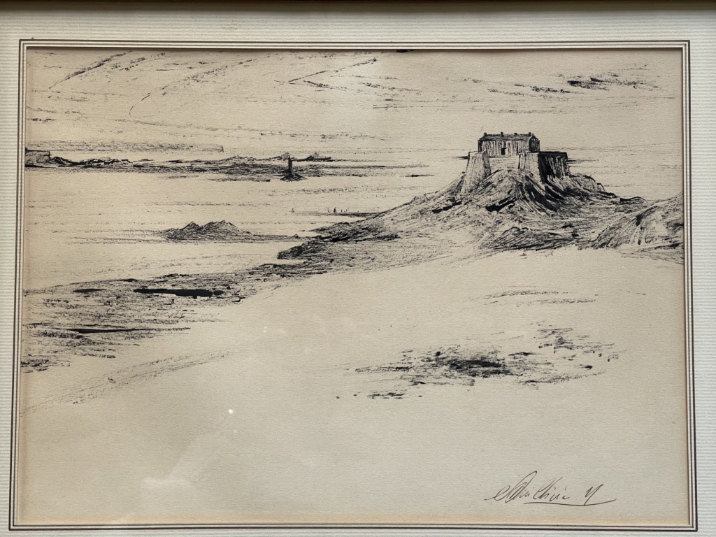 Tableau à l'encre début XXème , paysage marin avec signature  Img_7617