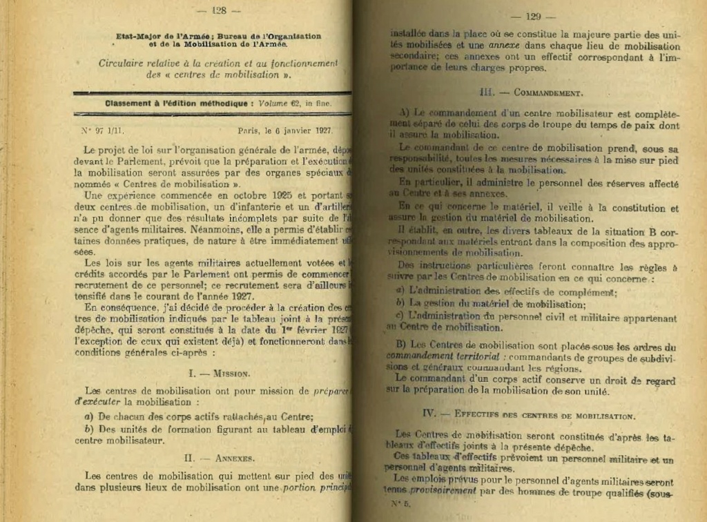 Centre de Mobilisation : Création et organisation + liste 1930 Bopp-112