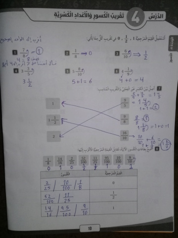 الأجوبة النموذجية لدرس تقريب الكسور والأعداد الكسرية ص10 كتاب التمارين 16142610