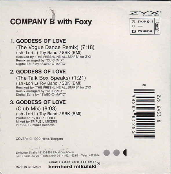 Company B - 1990 - Goddess Of Love (EP) Back12