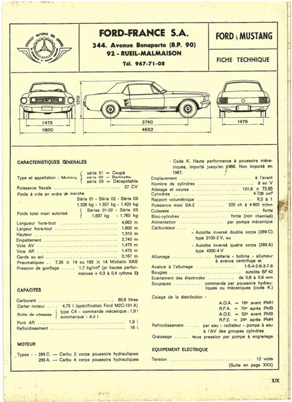 Ford -France S.A. 1967 Mustang documentation Doc110