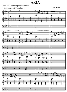Aria de JS Bach Version Simplifié Pour Accordéon