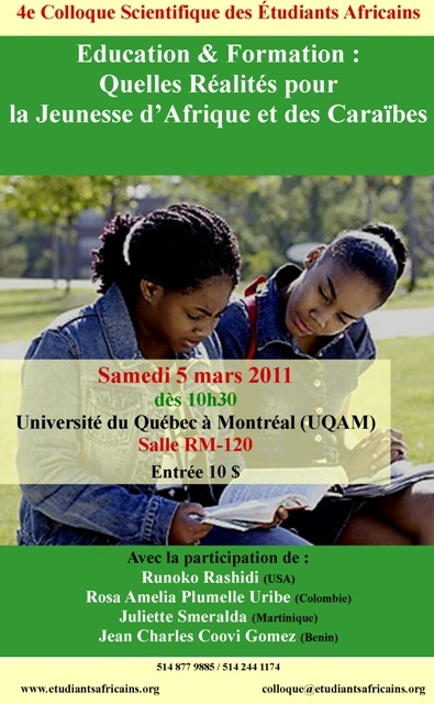 Quelles Réalités pour la Jeunesse d’Afrique et des Caraïbes - 5 mars Montreal Affich10