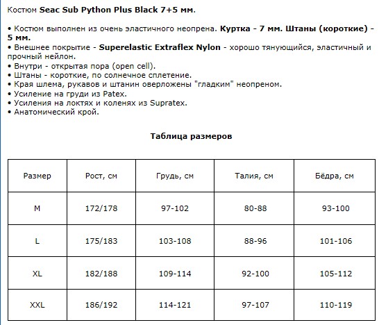 Новый гидрокостюм Seac Sub Python + размер М цвет черный Ddudnd13