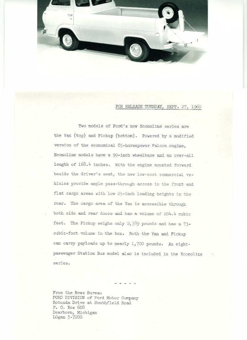 "FORD'S NEW ECONOLINE SERIES, FOR RELEASE TUESDAY SEPT. 27, 1960" Vanpic15