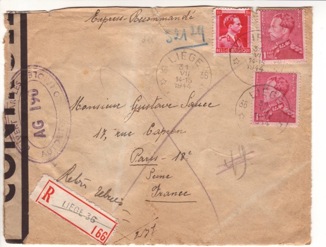 censure de la 3°période AG 190 sur lettre de Liège pour Paris. 5_a10