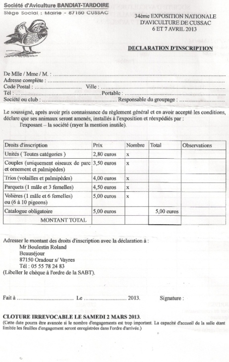 Exposition Nationale D'Aviculture Cussac (87) 6 et 7 Avril 2013 Numari17