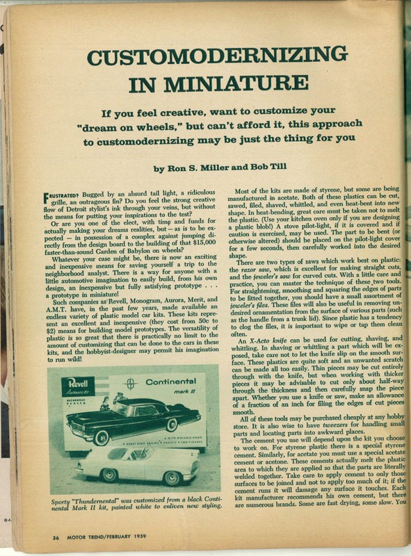 Article sur le modélisme MOTOR TREND 1959 Page1u10