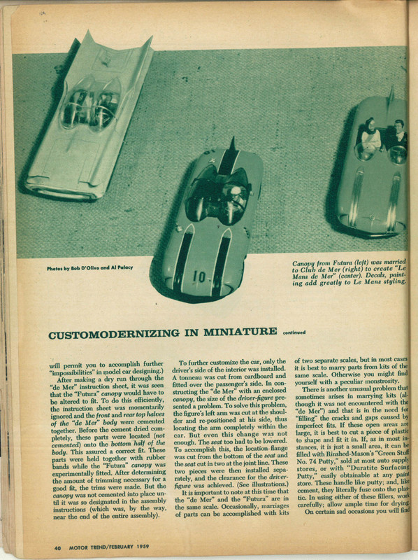 Article sur le modélisme MOTOR TREND 1959 Page5b10