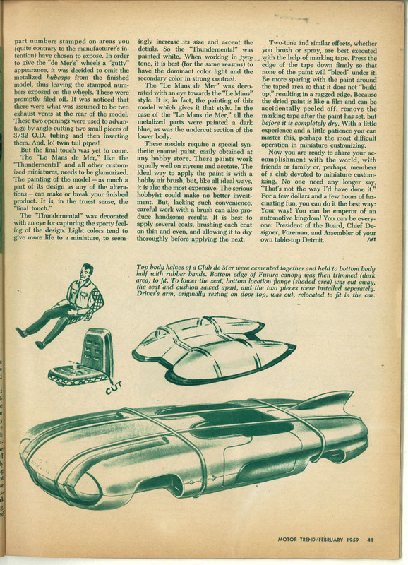 Article sur le modélisme MOTOR TREND 1959 Page6f10