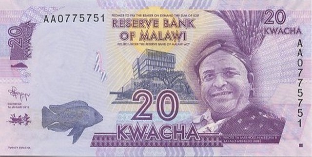 Les billets monétaires du malawi avec un cichlidé. B_m_4_10