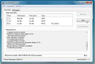 برنامج CheckDiskGUI مجانا لفحص و تسريع جهازك و تصحيح أخطاء الويندز Chkdis10