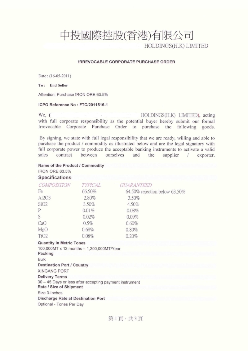 ICPO  Iron Ore  rejected  63.5 %   Icpo2_10