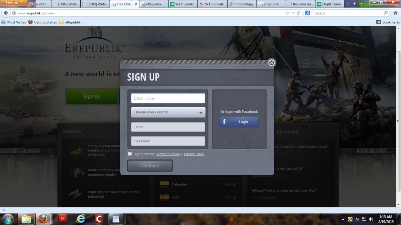 First Day in eRepublik Signup10