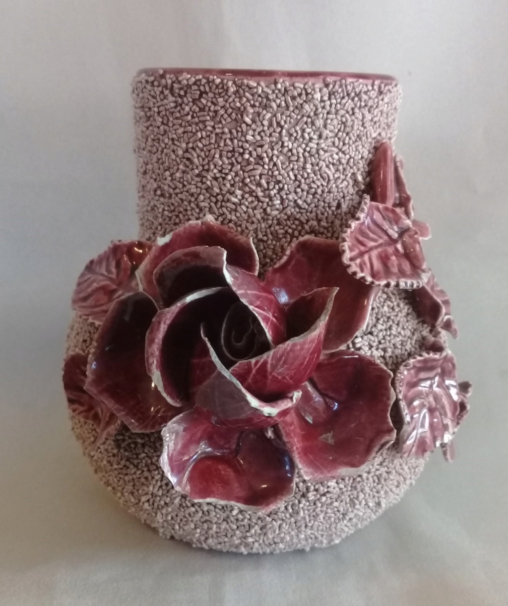 Old Vase with handmade rose & leaves, is this Milton Pottery? 20200512