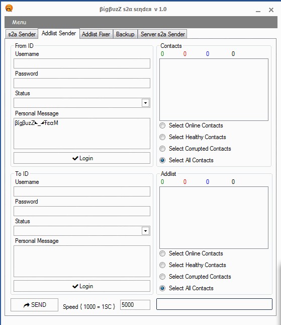 BigBuzZ s2a Sender v 1.0 Coded By xcal!b@nimbuzz.com 211