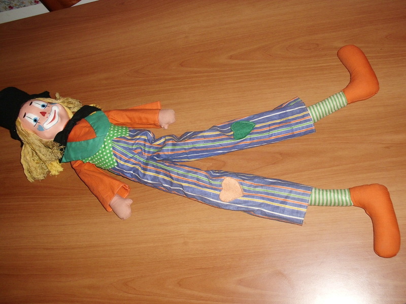 PUPAZZO PAGLIACCIO CLOWN VINTAGE 88 CM PANNO CARTA PESTA SEGATURA VECCHIO Foto116