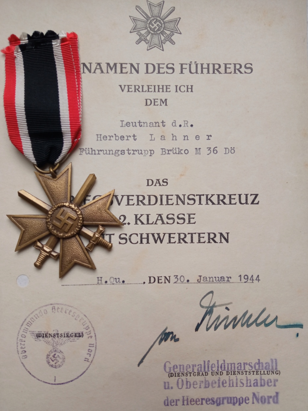 Diplômes signés des Generalfeldmarschall  Küchler et Reichenau Img_2066