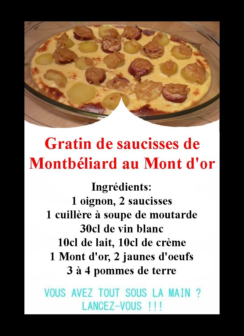 Gratin de saucisses de Montbéliard au Mont d'or Sans5410