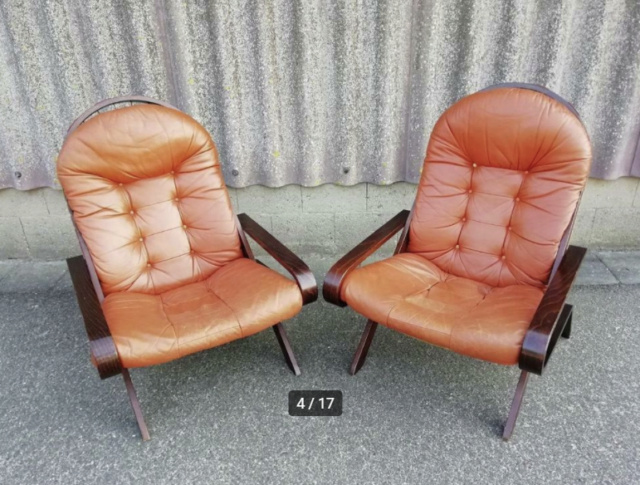 Vintage chairs in leather & plywood ID 110