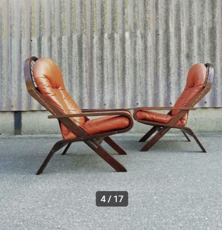 Vintage chairs in leather & plywood ID 210