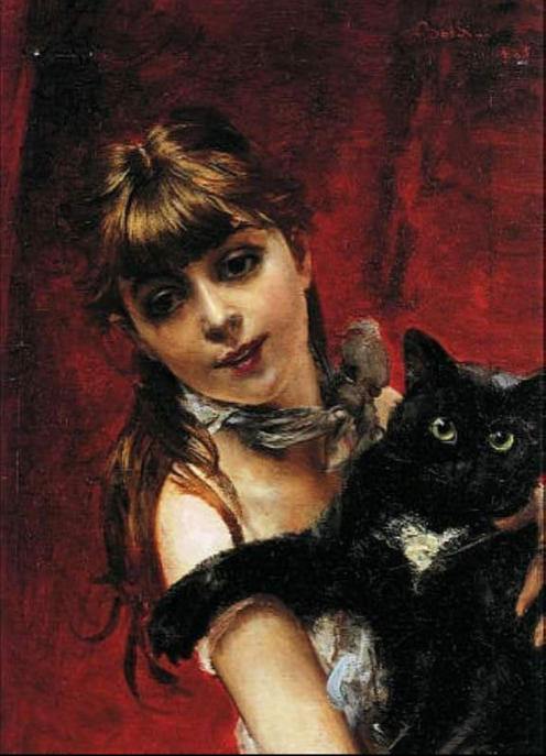 Chica con gato negro Scr18880