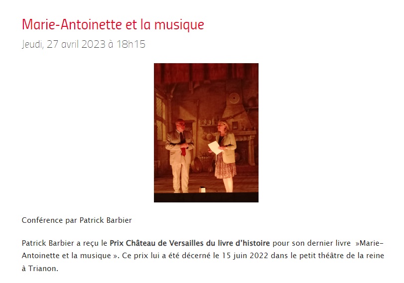 Conférence par Patrick Barbier : Marie-Antoinette et la musique Telech11