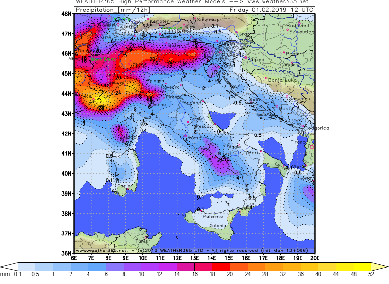 Mappe pioggia e neve ITALIA per Venerdi 1 Febbraio  0112it10