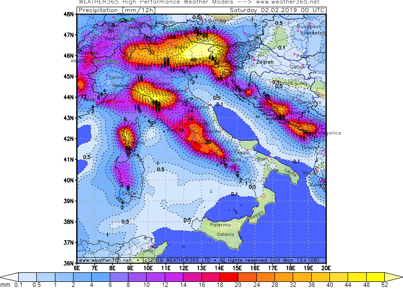 Mappe pioggia e neve ITALIA per Venerdi 1 Febbraio  0112it11