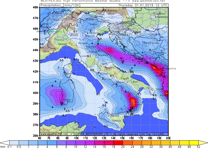 Aggiornamento serale ITALIA precipitazioni e NORD neve fino a venerdi 1 sera 910