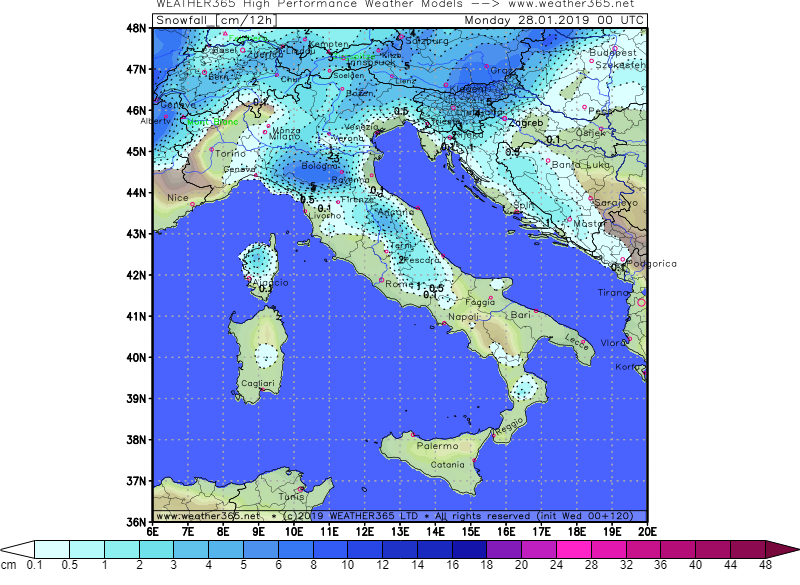 Precipitazioni di Mercoledi 23 pom-sera-notte e primo sguardo neve a domenica 27...  Domeni10