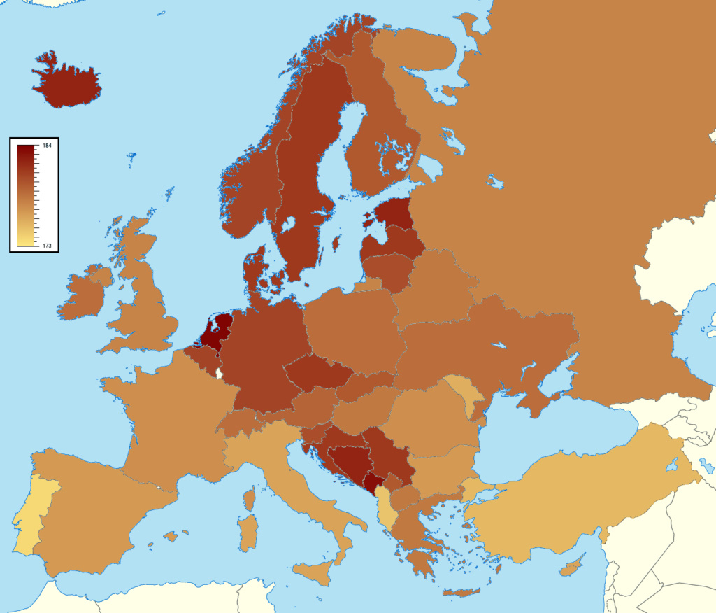 Recopilación de estudios sobre estatura media en Europa Mapa10