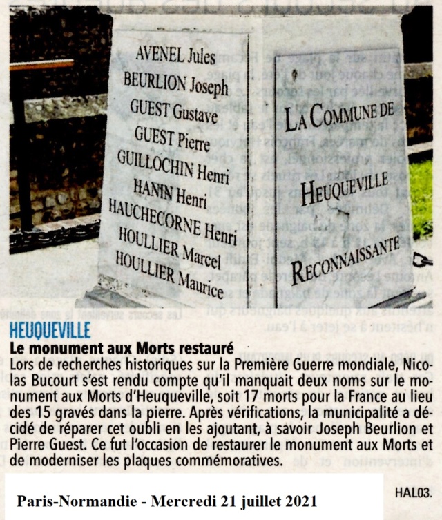 Le monument aux Morts d'Heuqueville restauré 2021-045