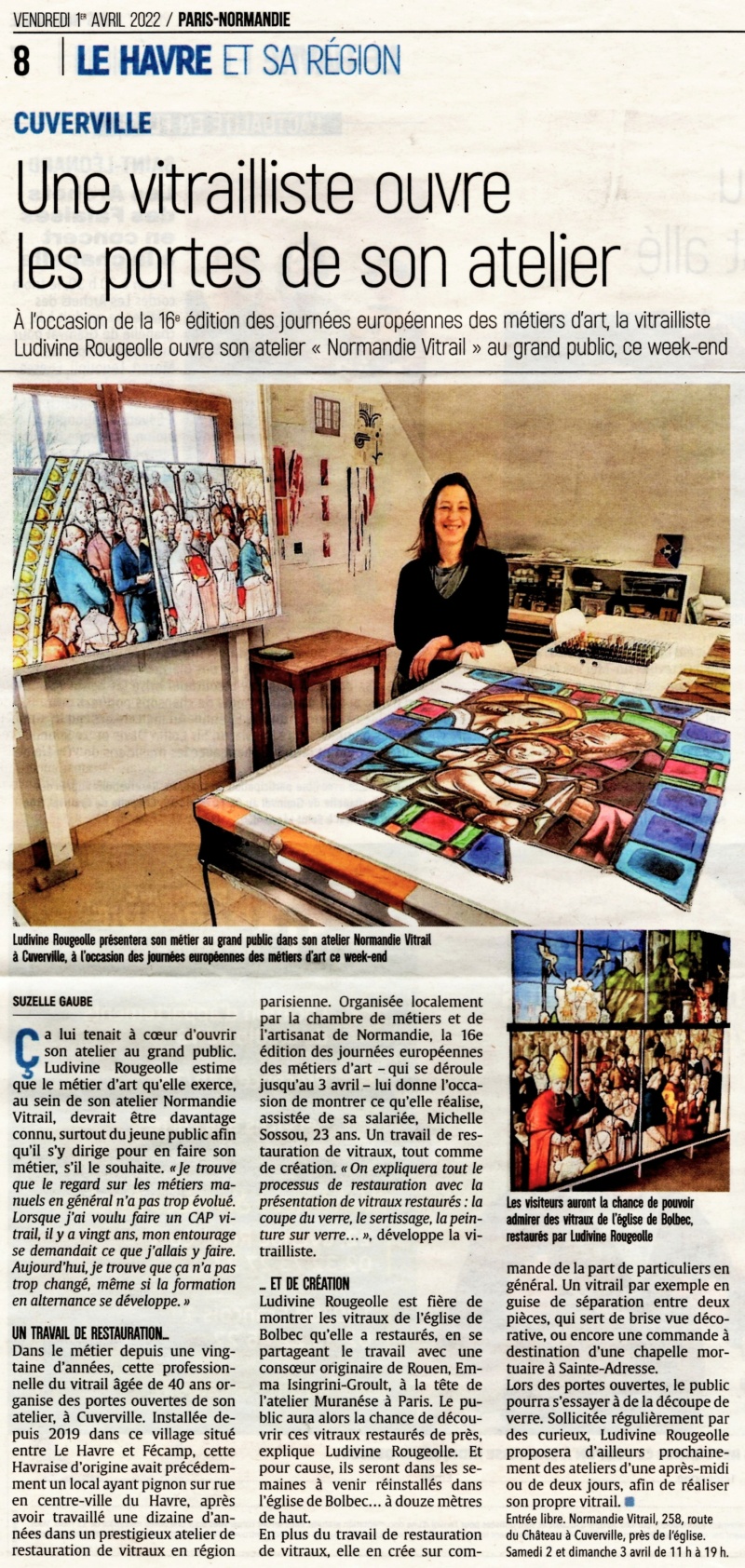 Ludivine ROUGEOLLE ouvre son atelier de vitrailliste à Cuverville 2022-058
