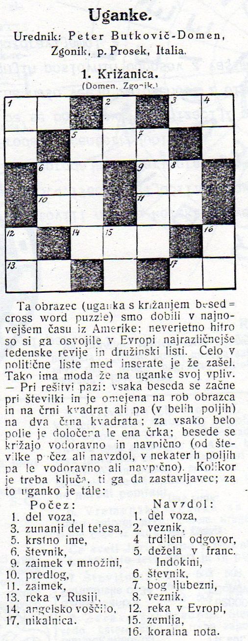 Първата словенска кръстословица 1vaslo10