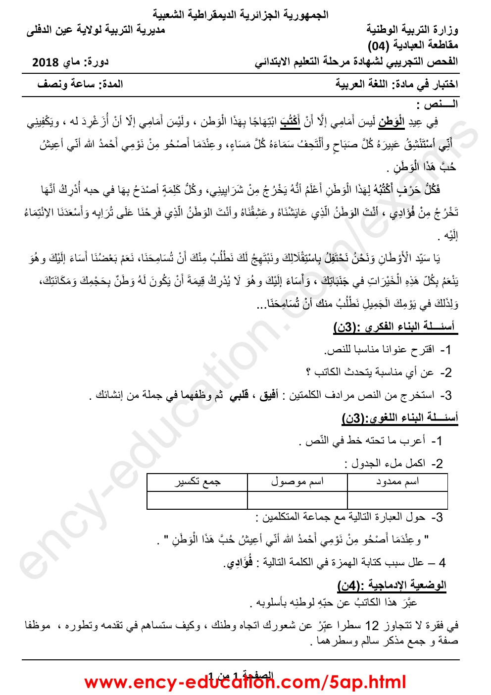 اختبارات الفصل الثالث لغة عربية الجيل الثاني الخامسة ابتدائي 0001122