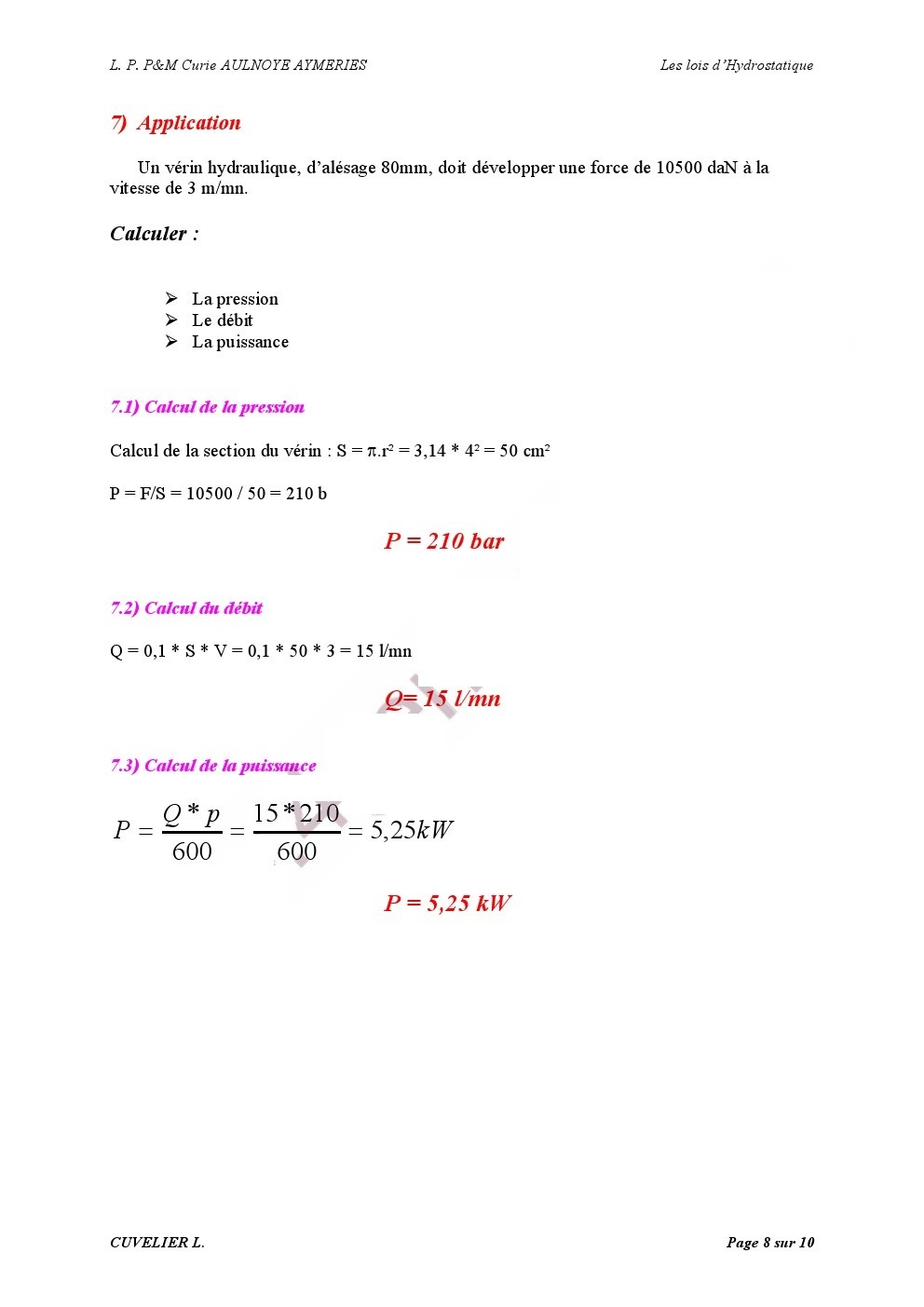 les lois d'hydrostatique 00083110