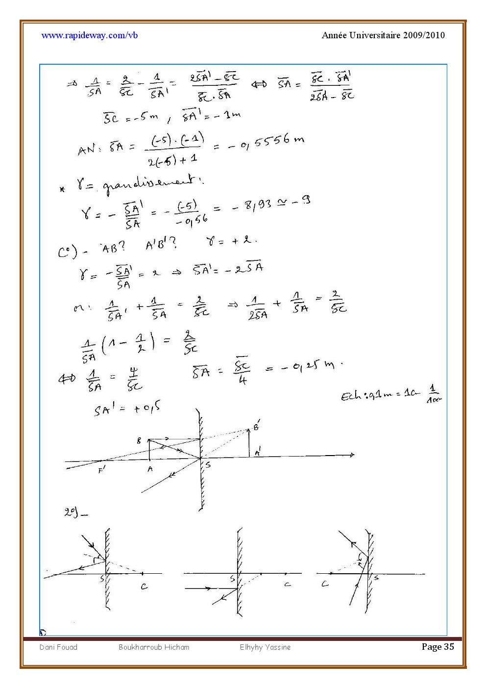 Exercices résolus 2006/2007 MODULE OPTIQUE 003510