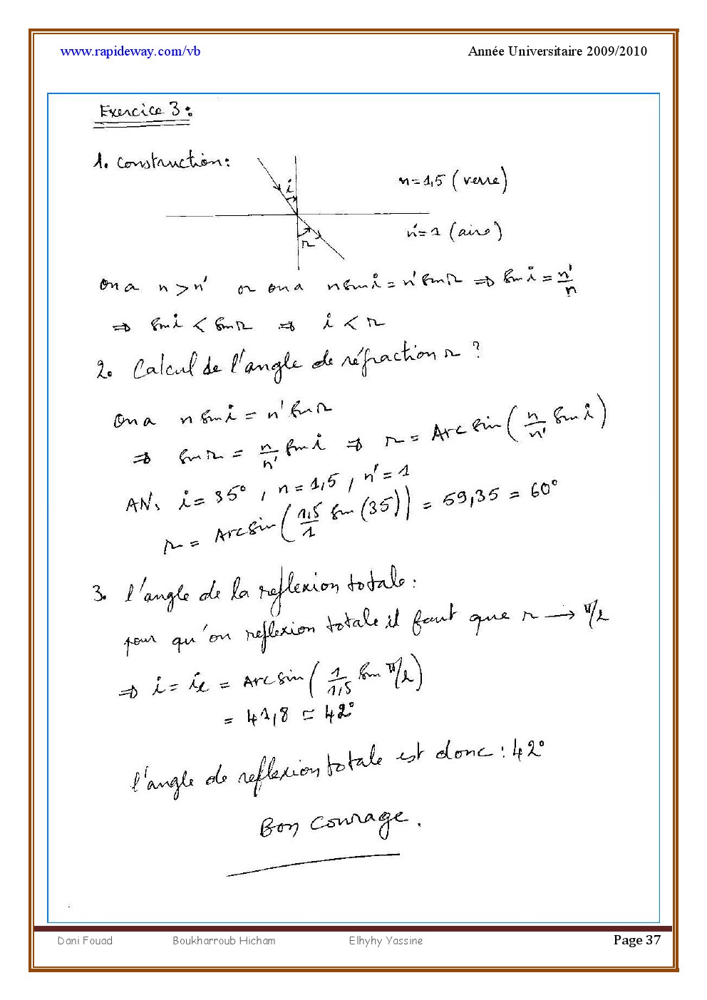 Exercices résolus 2006/2007 MODULE OPTIQUE 003710