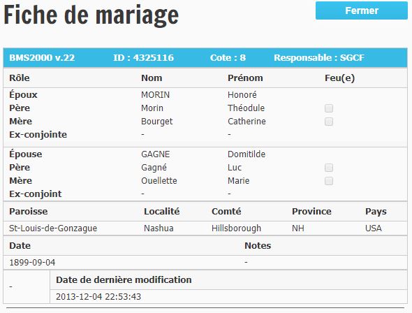 Mariage d'Honoré Morin et Adèle Gagnon Mhonor10