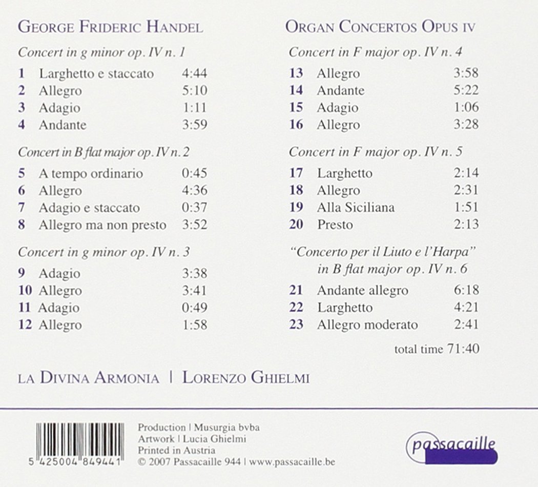 Haendel - Concertos pour orgue ou instruments seuls 713let10