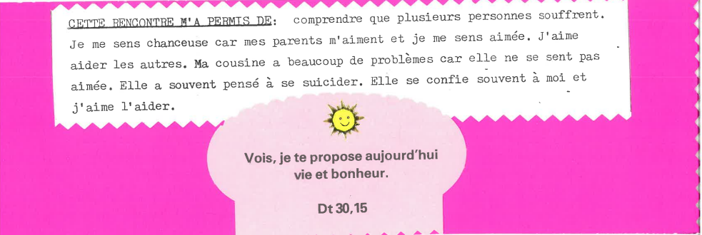 Michel blogue/ voici la réaction des jeunes filles de 10 à 13 ans,  après avoir entendu une conférence qui avait pour sujet/Amour, pardon et souffrance/   Verset21