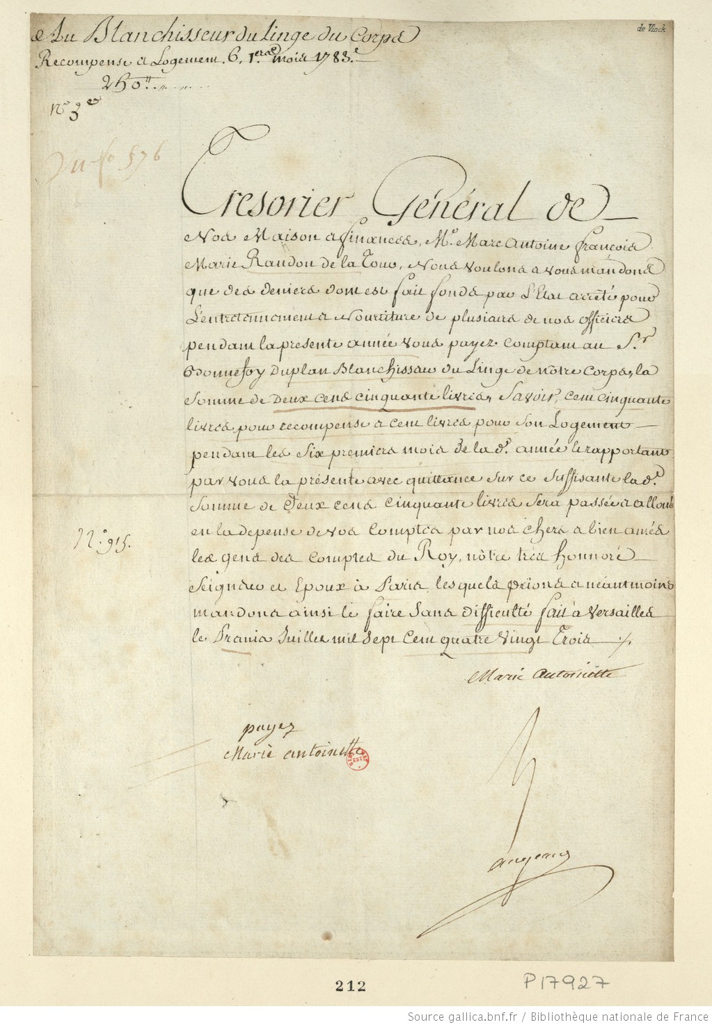 Documents avec autographe ou signature de Marie-Antoinette Autogr10