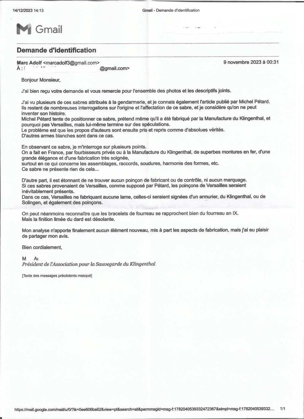 Sabre de Gendarmerie d'armee, M An IX - Page 2 Mail_a10