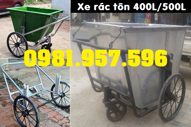 Xe rác công nghiệp, xe rác 400L, xe rác 500L, xe rác tôn có nắp 310