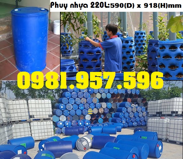 Phuy nhựa cũ nắp kín, phuy nhựa cũ 2 nắp nhỏ, phuy nhựa 220L 515