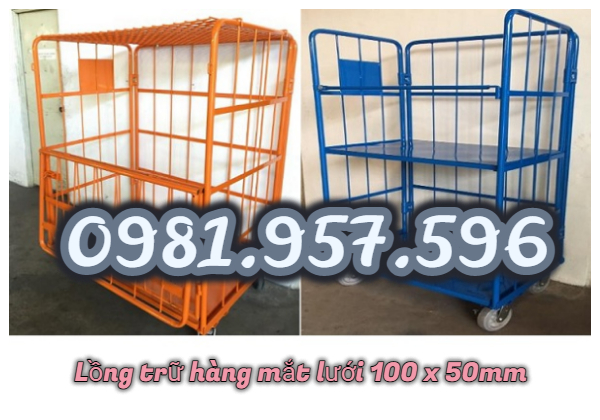 Lồng trữ hàng bánh xe, xe đẩy hàng lưới thép, pallet lưới A125