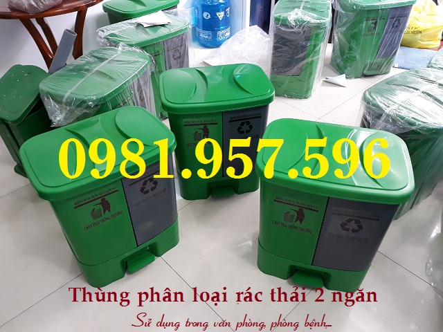 Thùng phân loại rác 40L, thùng phân loại rác 2 ngăn, thùng phân loại rác cho văn phòng A85