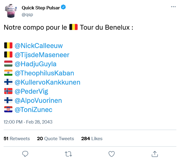 [07/03 - 12/03] Tour du Bénélux | General Tour Tweet151