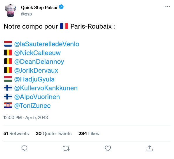 [12/04] Paris-Roubaix | Legend Tour  Tweet161